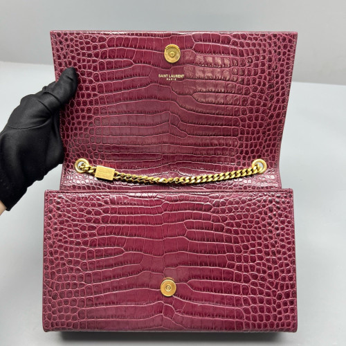 Yves Saint Laurent Medium Kate Crossbody Bag Calfskin Crocodile Embossed Burgundy