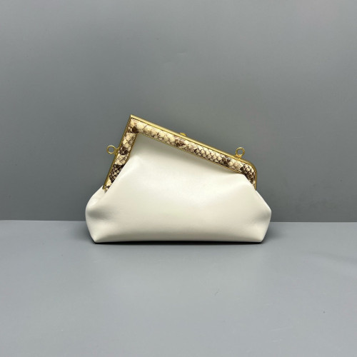 Fendi Fendi First Small Snakeskin Calfskin White Brown