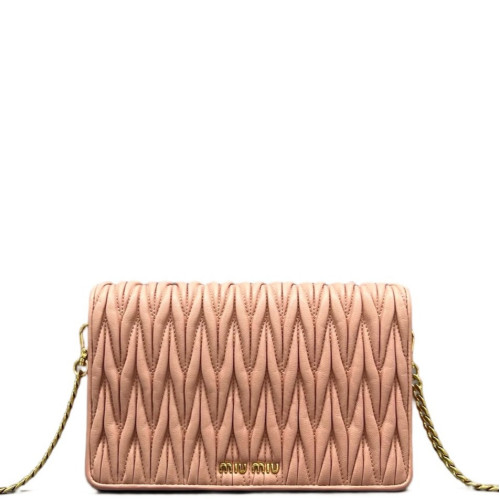 Miu Miu Flap Bag Crumpled Lambskin Pink