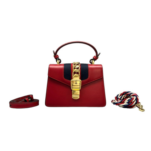 Gucci Mini Sylvie Top Handle Calfskin Red Gucci Mini Sylvie Top Handle Calfskin Red