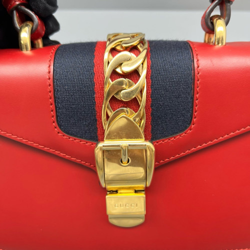 Gucci Mini Sylvie Top Handle Calfskin Red Gucci Mini Sylvie Top Handle Calfskin Red