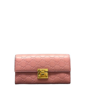 Gucci Padlock Continental Chain Wallet Guccissima Pink