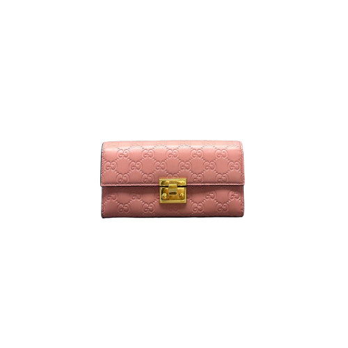 Gucci Padlock Continental Chain Wallet Guccissima Pink