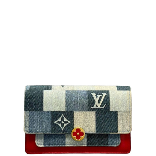 Louis Vuitton Flore Chain Wallet Denim Blue White Red