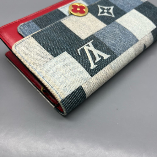 Louis Vuitton Flore Chain Wallet Denim Blue White Red