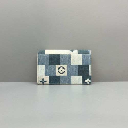 Louis Vuitton Flore Chain Wallet Denim Blue White Red