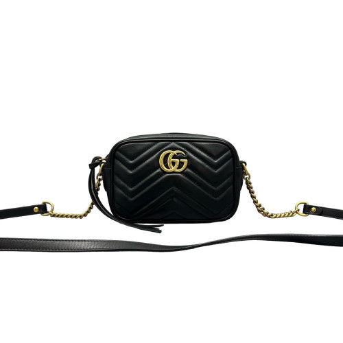 Gucci Mini GG Marmont Chain Shoulder Bag Calfskin Black