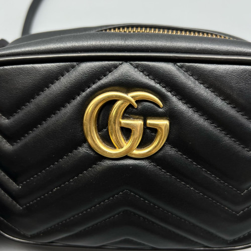 Gucci Mini GG Marmont Chain Shoulder Bag Calfskin Black