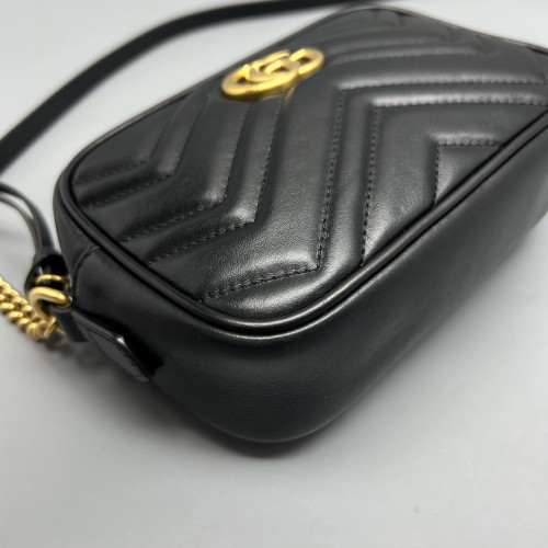 Gucci Mini GG Marmont Chain Shoulder Bag Calfskin Black