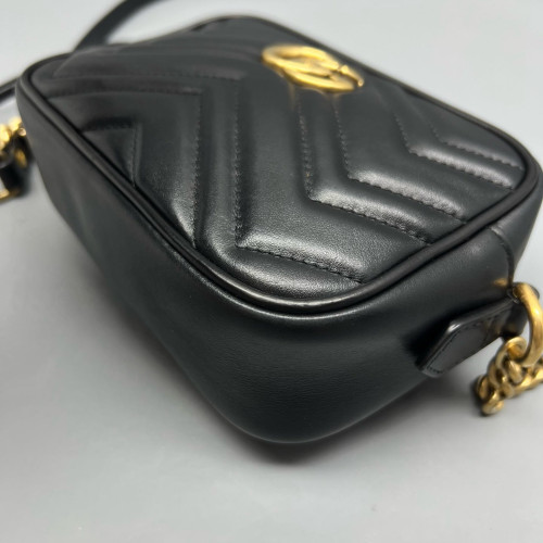 Gucci Mini GG Marmont Chain Shoulder Bag Calfskin Black