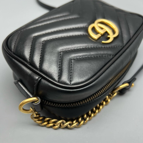 Gucci Mini GG Marmont Chain Shoulder Bag Calfskin Black