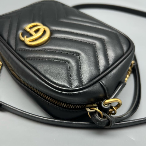 Gucci Mini GG Marmont Chain Shoulder Bag Calfskin Black