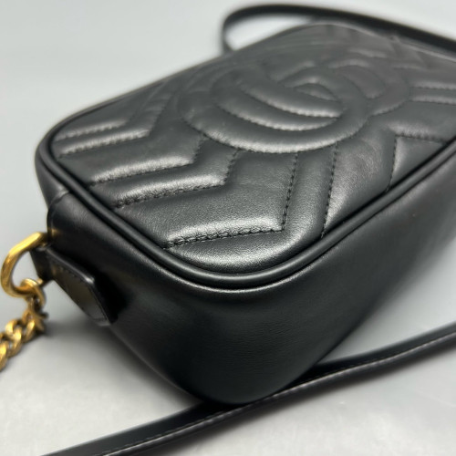 Gucci Mini GG Marmont Chain Shoulder Bag Calfskin Black
