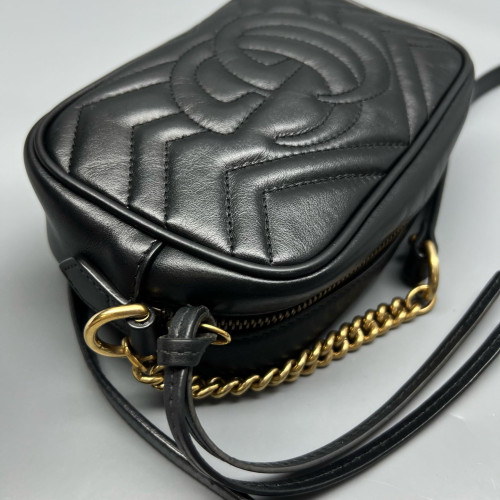 Gucci Mini GG Marmont Chain Shoulder Bag Calfskin Black
