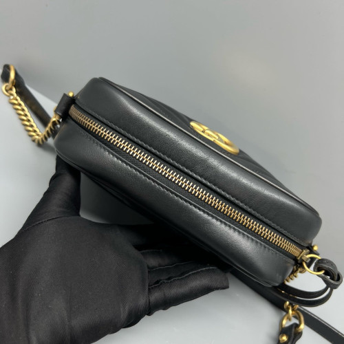 Gucci Mini GG Marmont Chain Shoulder Bag Calfskin Black