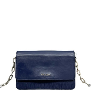 Prada Shoulder Bag Crumpled Calfskin Blue