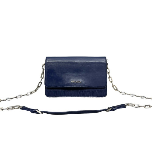 Prada Shoulder Bag Crumpled Calfskin Blue