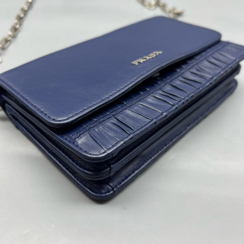 Prada Shoulder Bag Crumpled Calfskin Blue