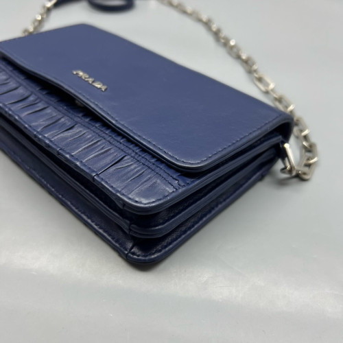 Prada Shoulder Bag Crumpled Calfskin Blue