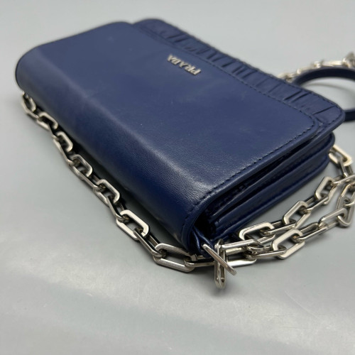 Prada Shoulder Bag Crumpled Calfskin Blue