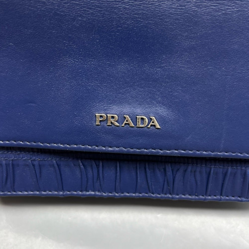 Prada Shoulder Bag Crumpled Calfskin Blue