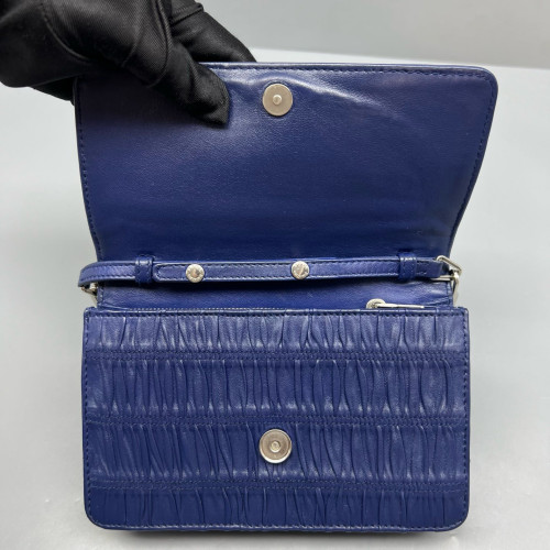 Prada Shoulder Bag Crumpled Calfskin Blue