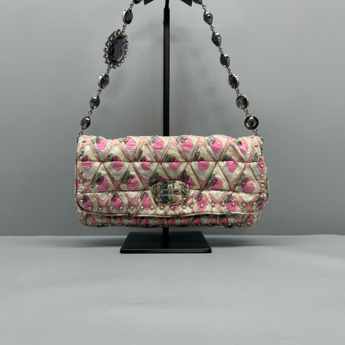 Miu Miu Matelasse Crystal Flap Clutch Fabric Gold Pink Miu Miu Matelasse Crystal Flap Clutch Fabric Gold Pink