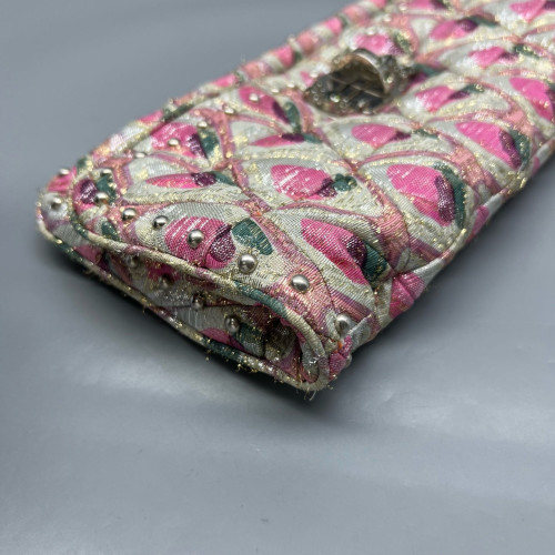 Miu Miu Matelasse Crystal Flap Clutch Fabric Gold Pink Miu Miu Matelasse Crystal Flap Clutch Fabric Gold Pink