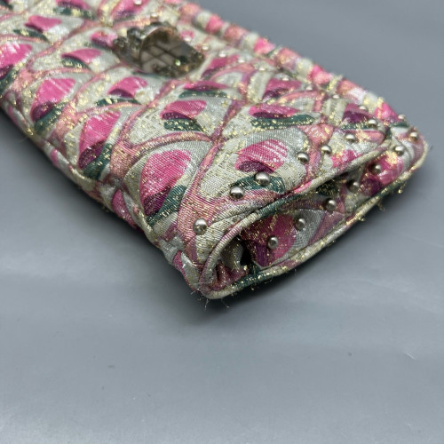 Miu Miu Matelasse Crystal Flap Clutch Fabric Gold Pink Miu Miu Matelasse Crystal Flap Clutch Fabric Gold Pink