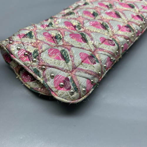 Miu Miu Matelasse Crystal Flap Clutch Fabric Gold Pink Miu Miu Matelasse Crystal Flap Clutch Fabric Gold Pink