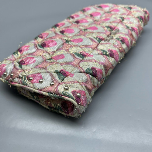 Miu Miu Matelasse Crystal Flap Clutch Fabric Gold Pink Miu Miu Matelasse Crystal Flap Clutch Fabric Gold Pink