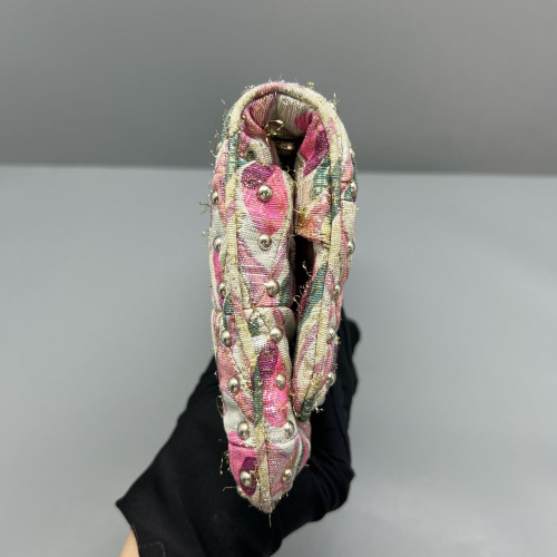 Miu Miu Matelasse Crystal Flap Clutch Fabric Gold Pink Miu Miu Matelasse Crystal Flap Clutch Fabric Gold Pink