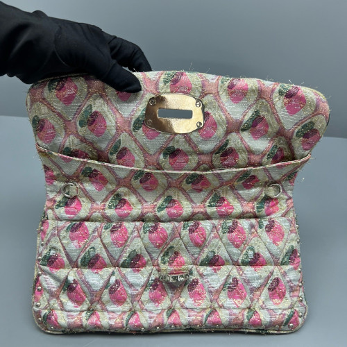 Miu Miu Matelasse Crystal Flap Clutch Fabric Gold Pink Miu Miu Matelasse Crystal Flap Clutch Fabric Gold Pink