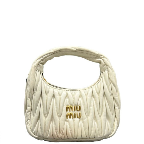 Miu Miu Hobo Crumpled Lambskin Nappa White