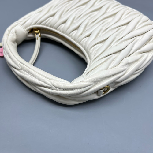 Miu Miu Hobo Crumpled Lambskin Nappa White