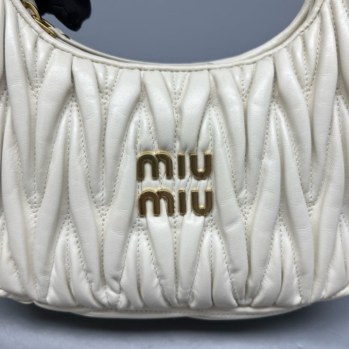 Miu Miu Hobo Crumpled Lambskin Nappa White