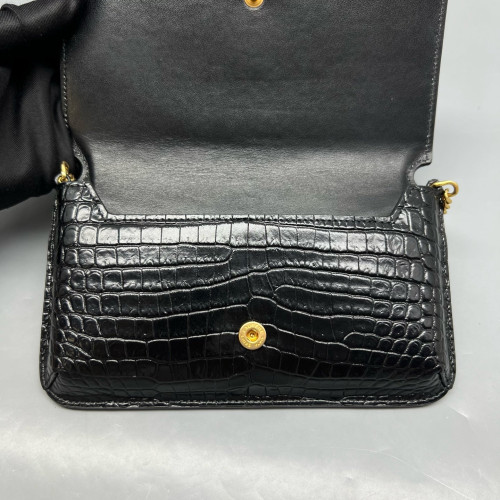 Yves Saint Laurent Wallet On Chain WOC Calfskin Crocodile Embossed Black