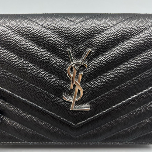 Yves Saint Laurent Small Envelope Chain Wallet Caviar Black