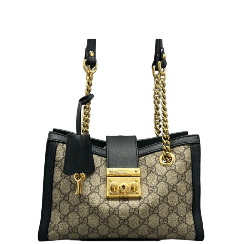 Gucci Small Padlock Tote GG Monogram Black Brown