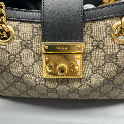 Gucci Small Padlock Tote GG Monogram Black Brown