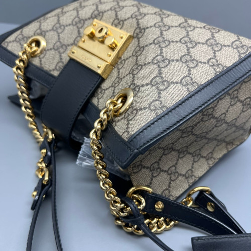 Gucci Small Padlock Tote GG Monogram Black Brown