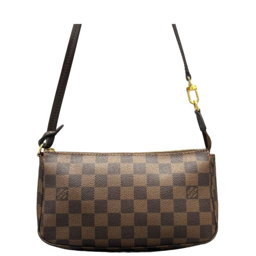 Louis Vuitton Pochette Accessories Damier Ebene Dark Brown Light Brown Red