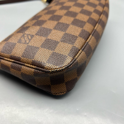 Louis Vuitton Pochette Accessories Damier Ebene Dark Brown Light Brown Red