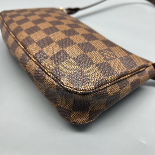 Louis Vuitton Pochette Accessories Damier Ebene Dark Brown Light Brown Red