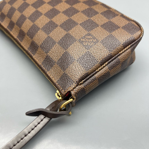 Louis Vuitton Pochette Accessories Damier Ebene Dark Brown Light Brown Red