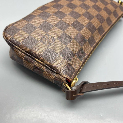 Louis Vuitton Pochette Accessories Damier Ebene Dark Brown Light Brown Red