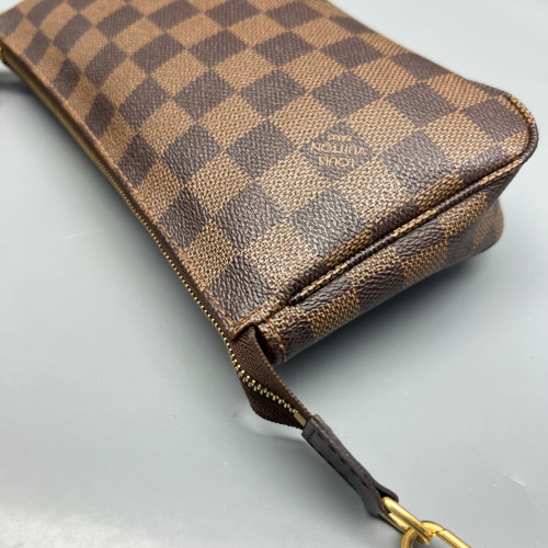 Louis Vuitton Pochette Accessories Damier Ebene Dark Brown Light Brown Red