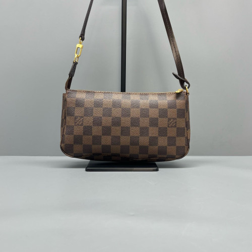 Louis Vuitton Pochette Accessories Damier Ebene Dark Brown Light Brown Red