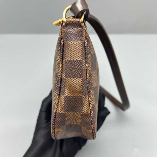 Louis Vuitton Pochette Accessories Damier Ebene Dark Brown Light Brown Red