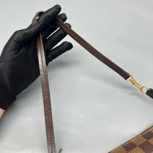 Louis Vuitton Pochette Accessories Damier Ebene Dark Brown Light Brown Red